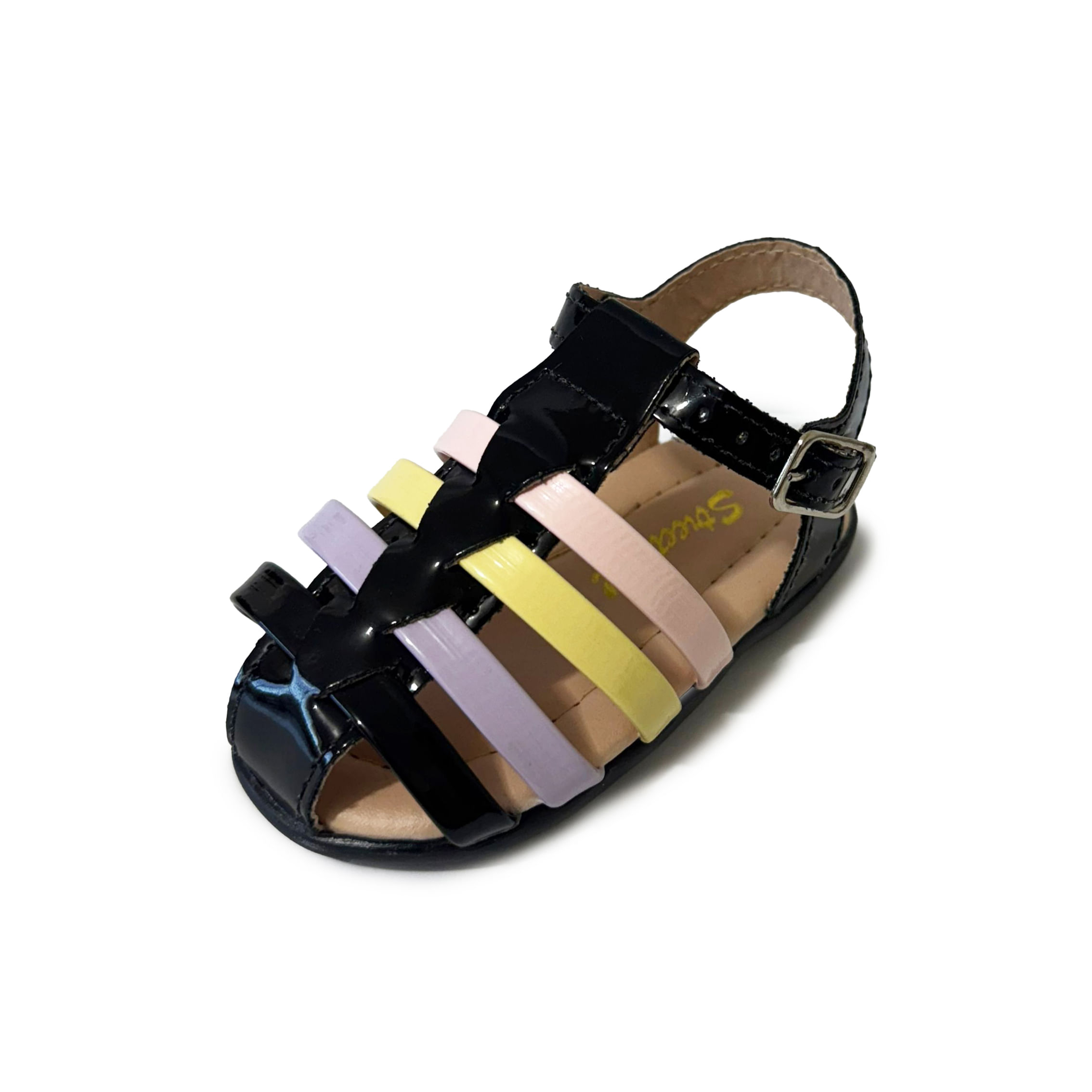 Sandália infantil preta Street Cal vista lateral com detalhes em metal nas tiras